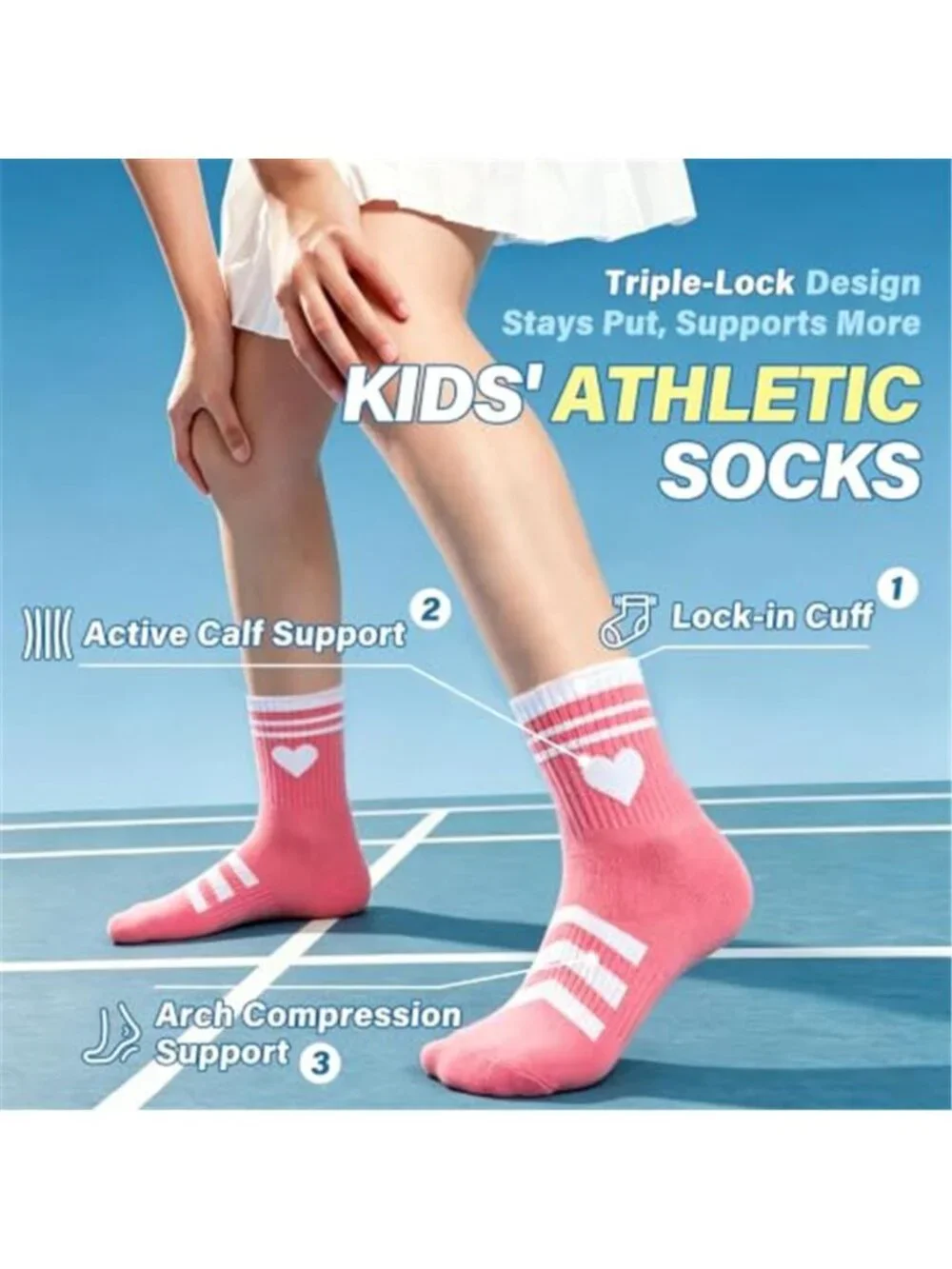 6 Pairs Kids Girls Athletic Cotton Socks Crew Socks